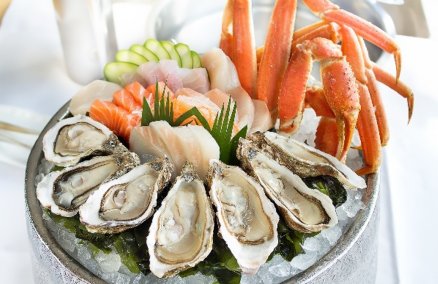 Alaskan snow crab, oysters, sashimi 