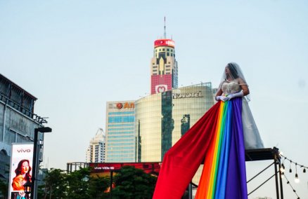 Same-sex marriage proponents protest in late November in Bangkok after the courts struck down a challenge that would have extended it as a constitutional right. Photo: Chayanit Itthipongmaetee / Coconuts